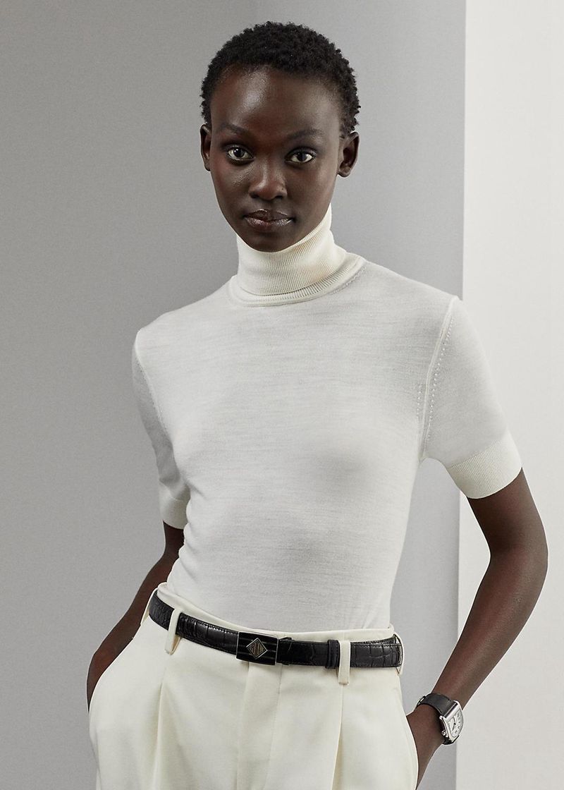 ラルフ ローレン セーター レディース 白 Merino ウール 短い-袖 Turtleneck UMOZT1648